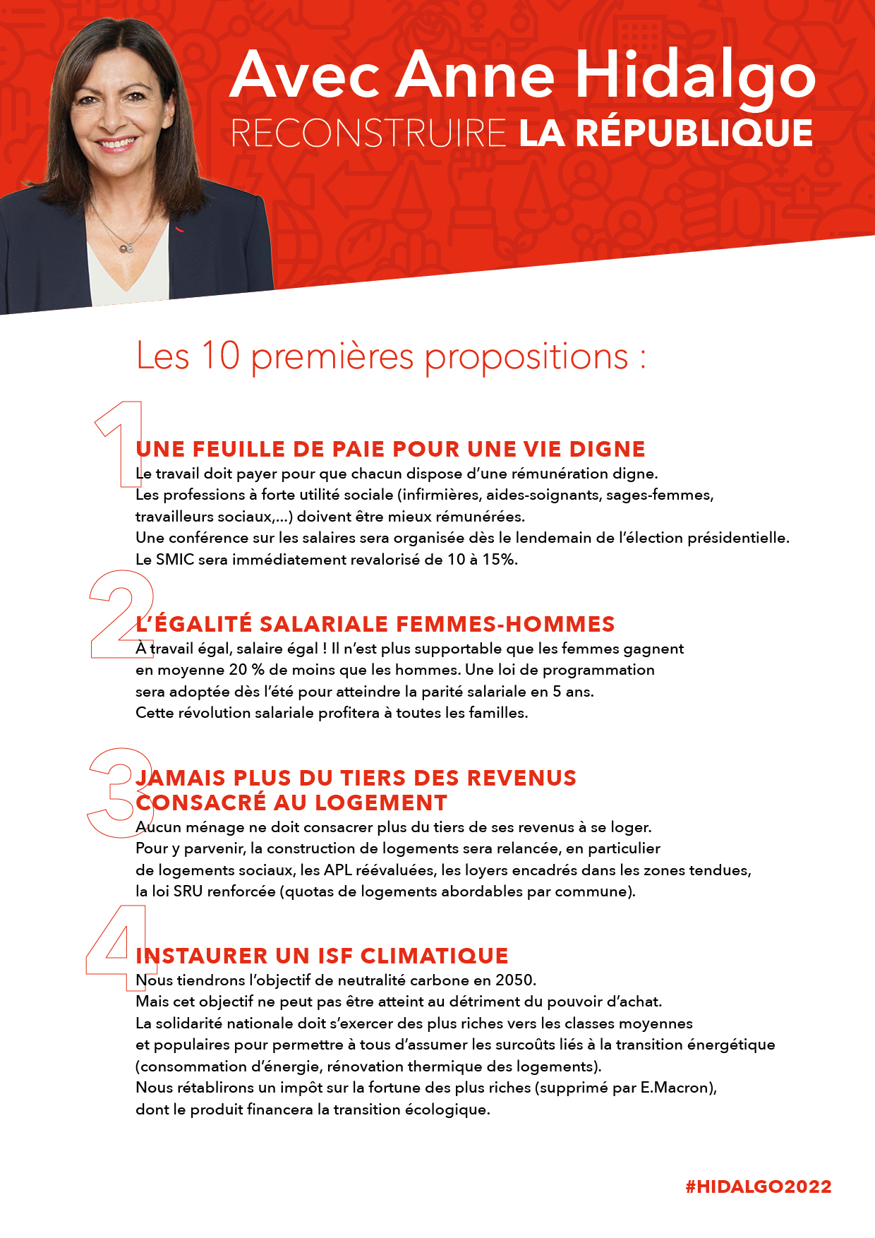 Tract Anne Hidalgo : les dix premières propositions pour la présidentielle de 2022 Recto Tract Anne Hidalgo : les dix premières propositions pour la présidentielle de 2022 Recto